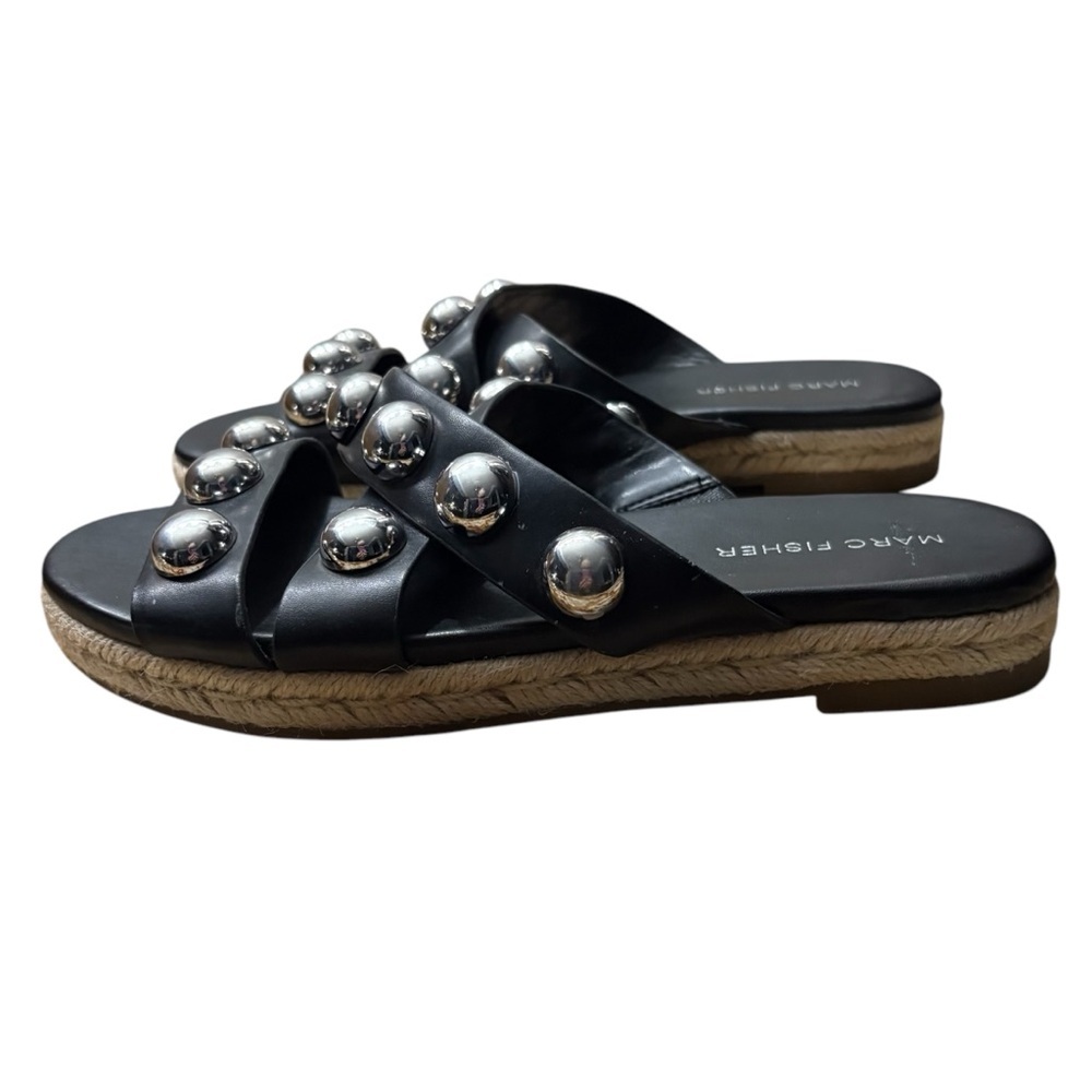 MARC FISHER Prisca Black Slide Espadrille Sandals with Silver Accents Size 6.5 - Picture 5 of 8
